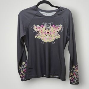 Athleta Womens Sunstopper Gray Graphic Long Sleeve Rash Guard Swim Top S